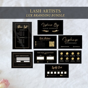 Marketing de negócios de cílios personalizados, modelo de menu de serviço Lux Lash Tech, lista de preços de cílios, modelo de voucher de fidelidade, menu de extensão de cílios