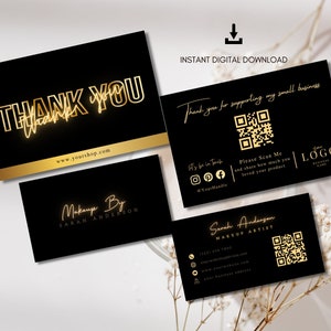 Black & Gold Small Business Danksagungskarten Vorlage, benutzerdefinierte Luxus-Visitenkarten Black Gold, bearbeitbares Dankeschön-Flyer-Visitenkarten-Bundle
