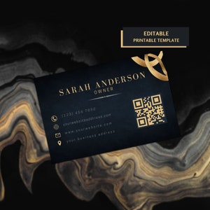 Elegant Black And Gold Business Card Templates With Qr Codes, DIY Custom Scan Business Cards, Digital Printable Referral Qr Card Gold Black