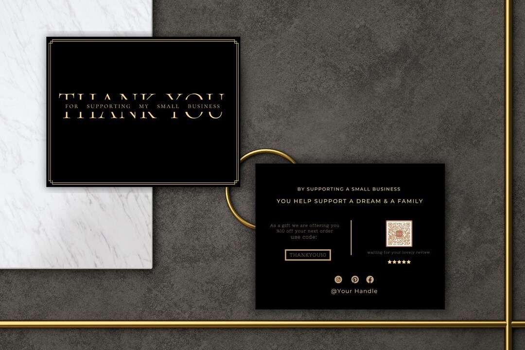 Black and Gold BUSINESS THANK YOU Card Templates With Qr - Etsy