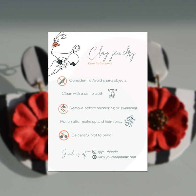 Polymer Clay Earring Care Card Template, Boho Jewelry Care Guide