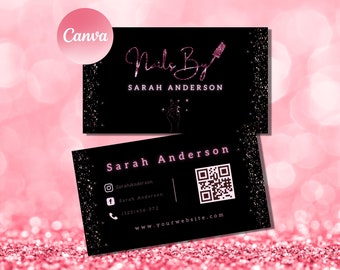 Nail Boss Maniküre Nail Stylist Visitenkarten Vorlage, Elegant Sofort Download Nail Tech Visitenkarte Nailart Beauty Salon, Qr Code