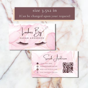 Eyelash Extensions Business Cards Design, Custom Lash Digital Card, Beauty Business Cards Qr Code, Personalize Feminine Lash Tech Refer Card image 6