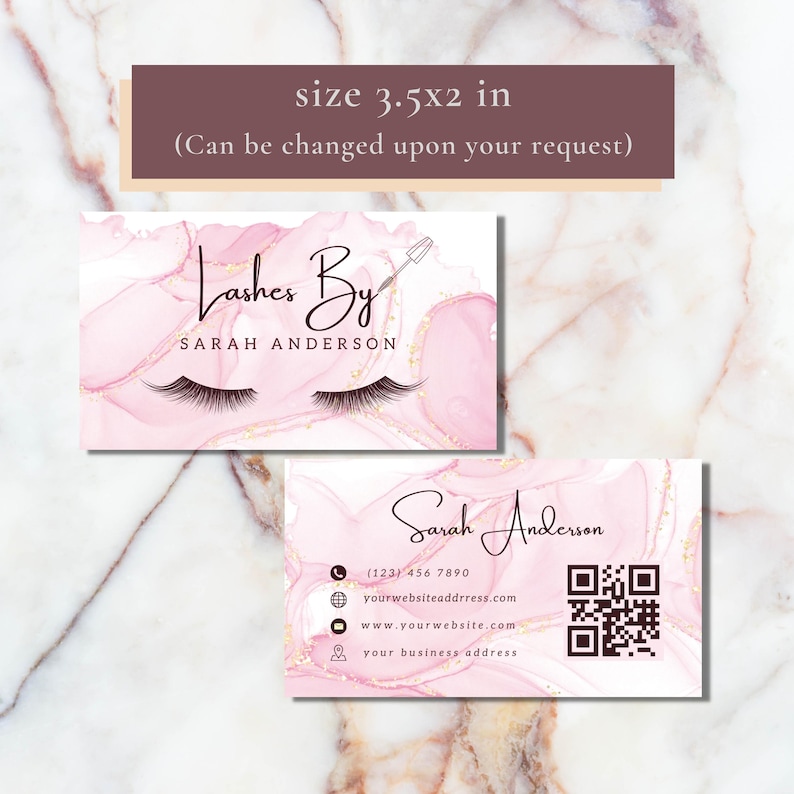 Eyelash Extensions Business Cards Design, Custom Lash Digital Card, Beauty Business Cards Qr Code, Personalize Feminine Lash Tech Refer Card image 6