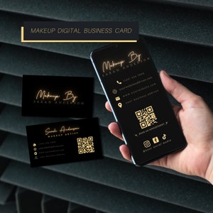 Beauty Electronic Business Card & Business Cards Template With Qr Code, Smart Business Card Qr Code Contact Digital Hair Salon Business Card