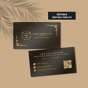 Elegant Driving Business Cards Template, Lux Limousine Rental Services Business Card, Driver Business Card Template, Limo Chauffeur Services