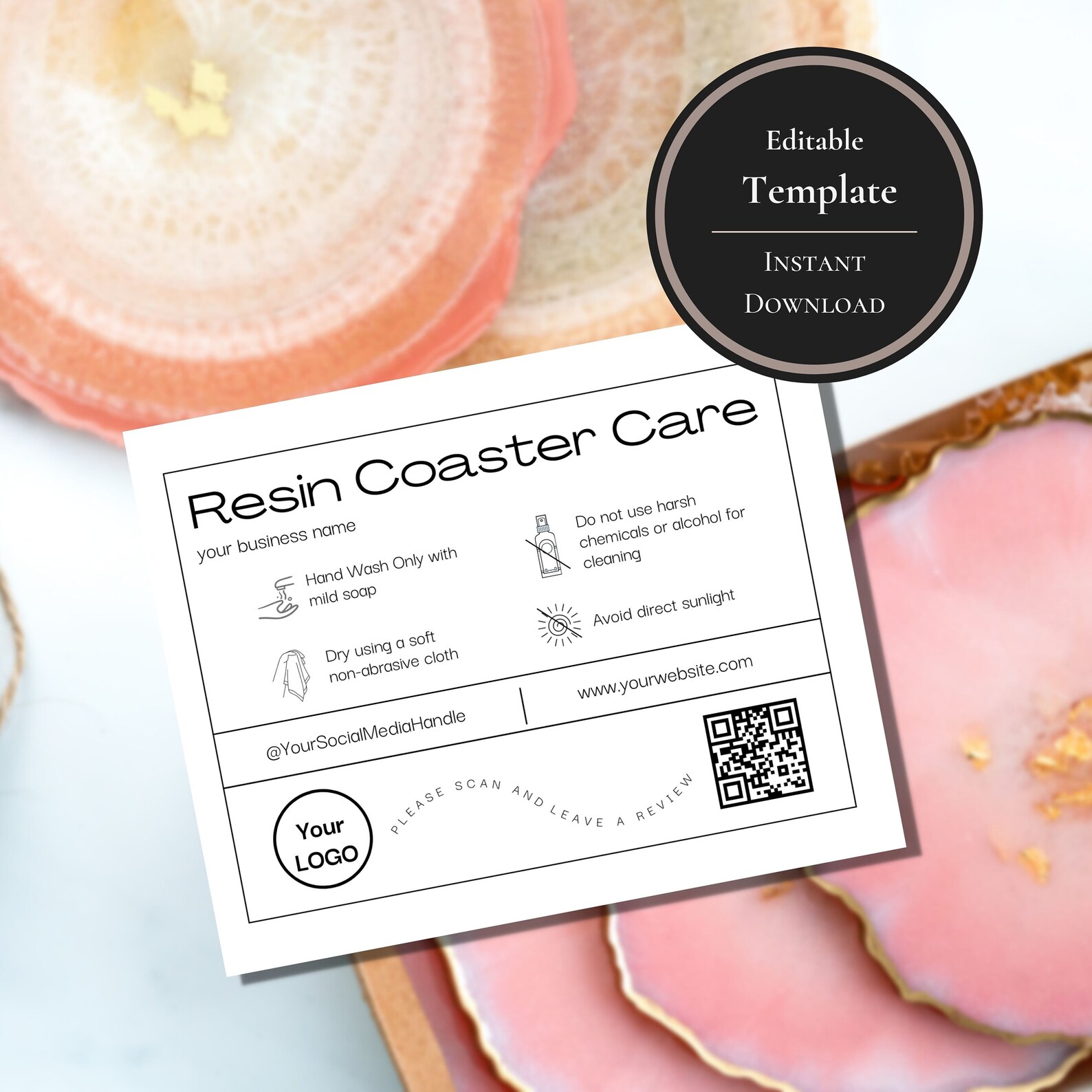 Resin Care Card Template, Resin Guide Canva Template, Resin Coaster