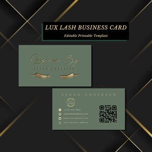 High End Lash Business Card, Classy Gold Green Eyelash Business Card With QR Code, Lash Extension, Lash Tech Artist Luxury Referrals Cards