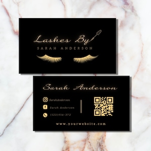 Kundenspezifisches Lash-Visitenkarten-Design mit Empfehlungscode, kundengebundene Lux Black Gold-Visitenkarte, QR-Code-Wimper Tech Digitale Visitenkarten