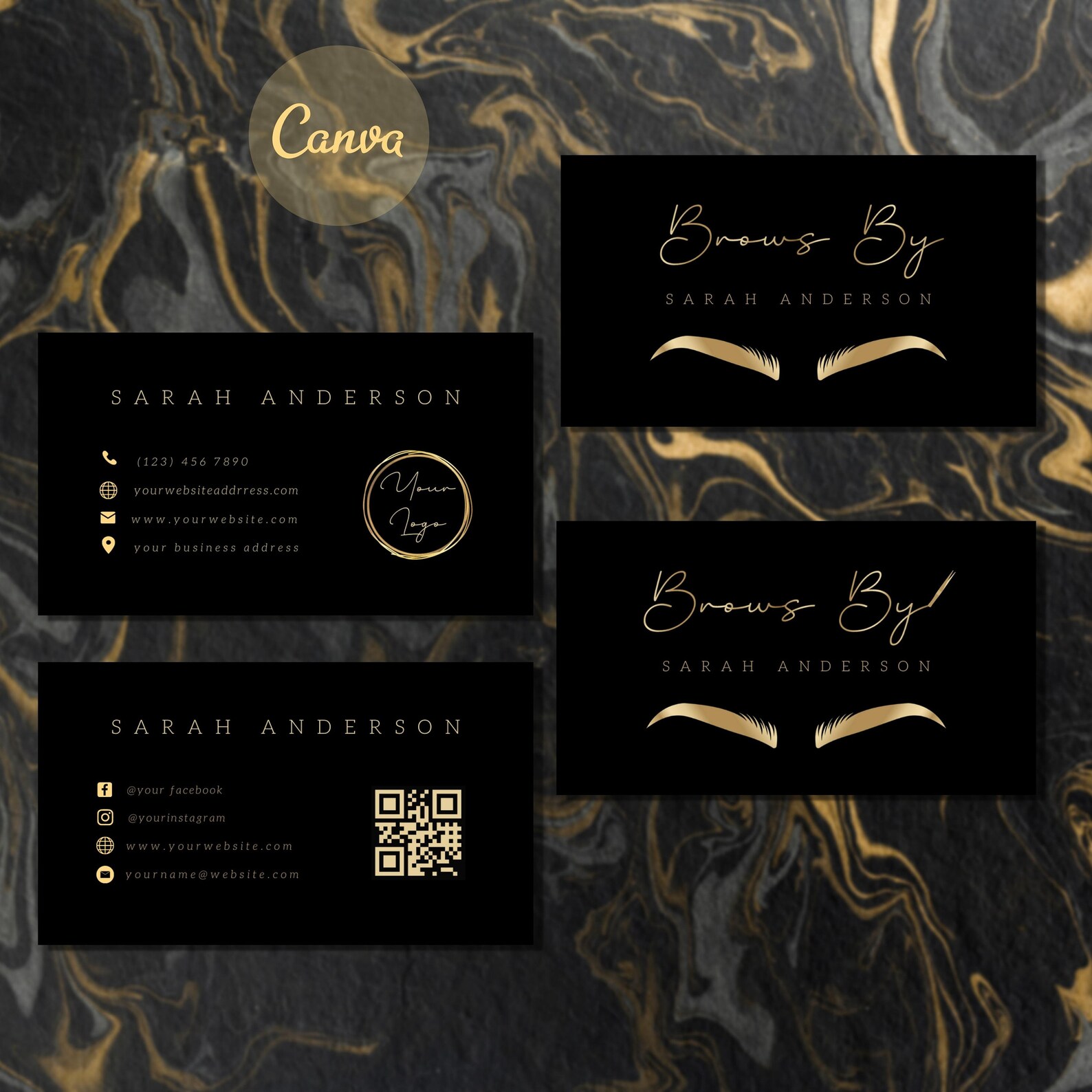 Eyebrow Business Cards Template, Editable Printable Eyebrow Artist