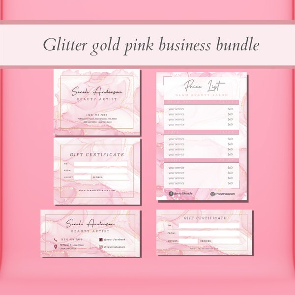 Pricelist Glam Template Lux Gift Certificates, Custom Gift Certificate, Beauty Salon Vouchers, Hairdresser, Makeup, Lash, Nail Price List