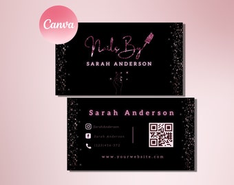 Glam NAIL TECH Visitenkarten, Glitzer Pink Nail Artist Visitenkarte, Nail Visitenkarten Design Template Manicurist Grußkarte Qr Code