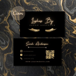 Custom LUX LASH BUSINESS Card Template, Qr Code Lash Extension Business Card, Black Gold Eyelash Business Cards Eyelash Extension Card Canva