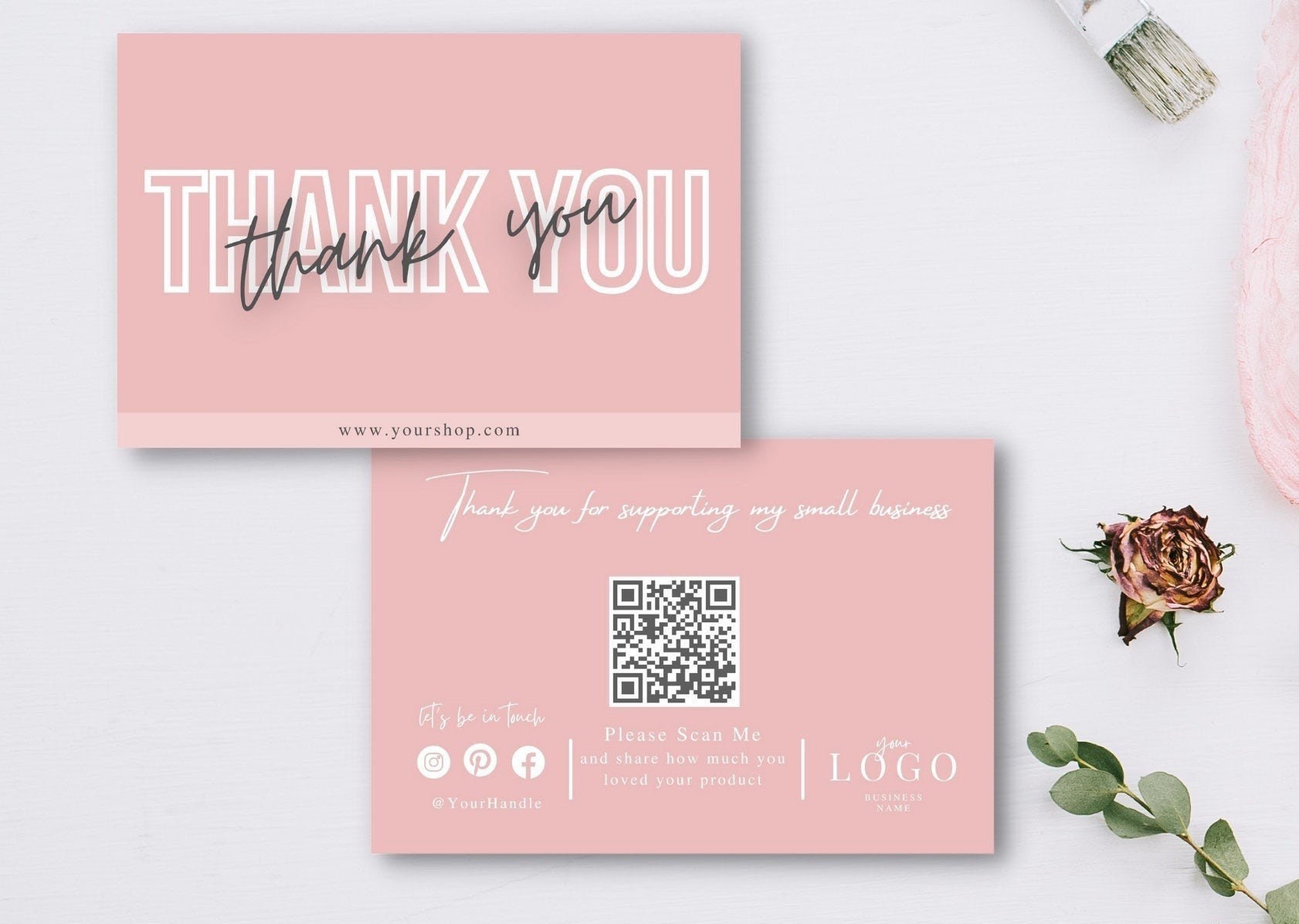 Qr Thank You Business Card Template, Thank You For Supporting My Small Business, Printable Thank You Note Packaging Inserts, Customer Review