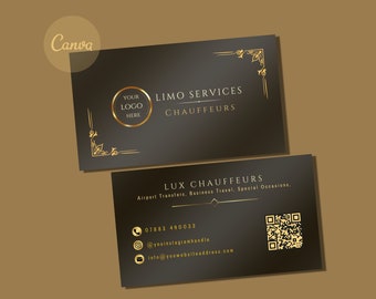 Elegant Driving Business Cards Template, Lux Limousine Rental Services Business Card, Driver Business Card Template, Limo Chauffeur Services