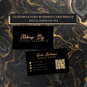 Custom Luxury Business Cards Design Gold Black Minimal Business Card With QR Code for Beauty Brands Eyelash, Nail, Hairstylist Makeup Artist