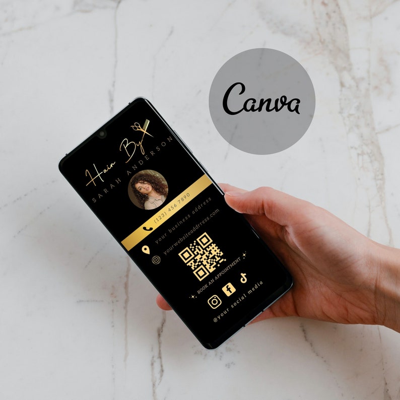 ELECTRONIC Business Cards, Qr Code Beauty Hair Business Cards Canva