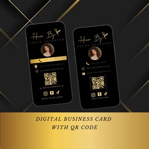 Hair Salon Electronic Business Card Canva Template With Qr Code & Photo DIY Virtual Digital Business Card For Hairstylist For Instagram Reel