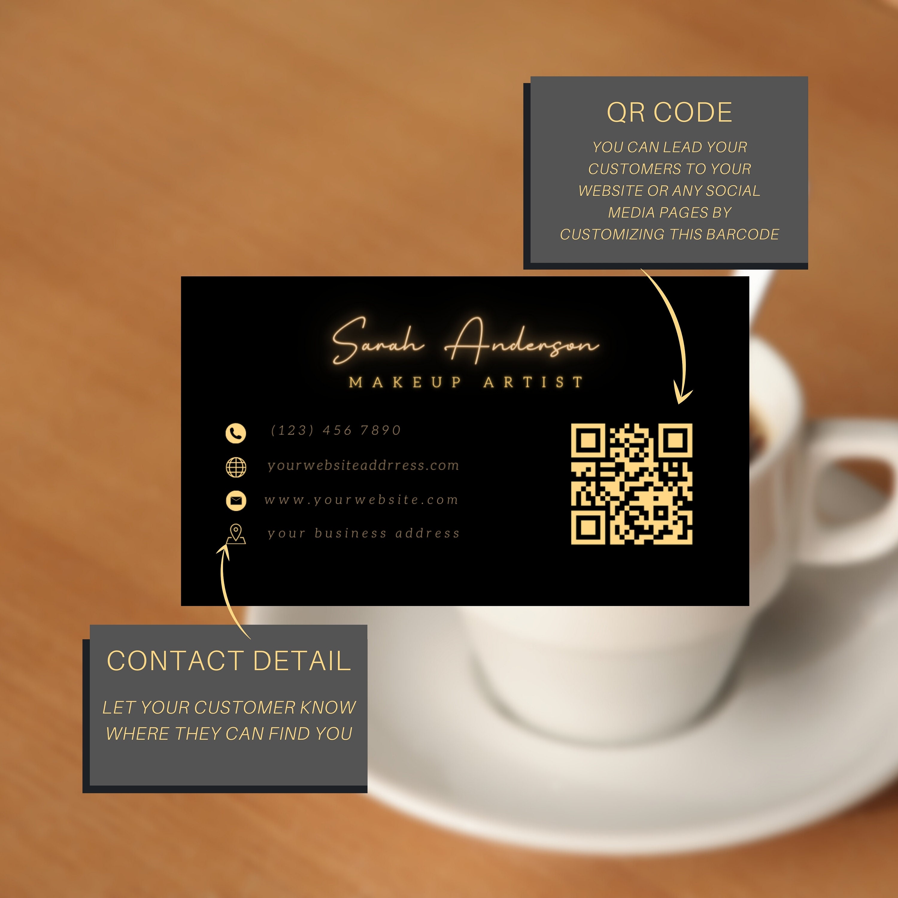 Business Card In Black With Luxurious Brown Ornaments For Your