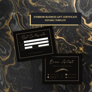 Brow Business Gift Certificate Template, Goudfolie Effect Moderne Cadeaubon voor Microblading & Brow Shading Artist, Wenkbrauw Schoonheidssalon