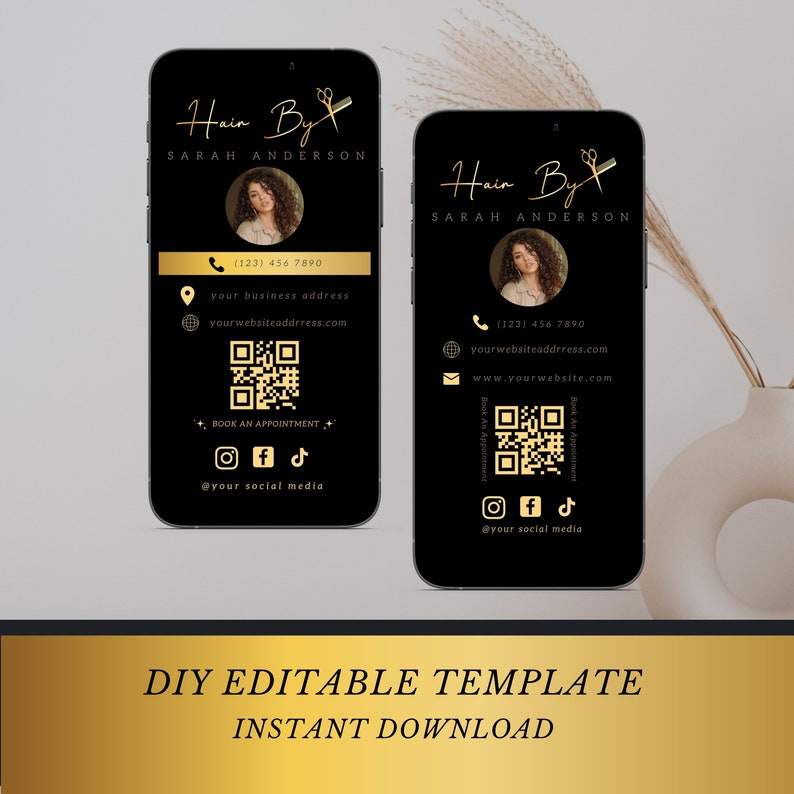 ELECTRONIC Business Cards, Qr Code Beauty Hair Business Cards Canva