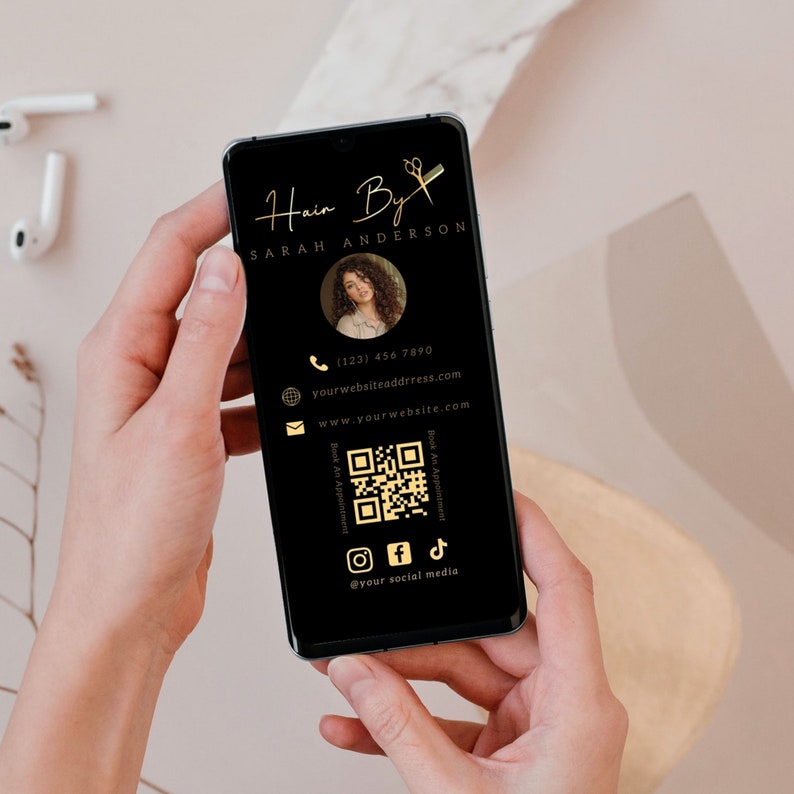 ELECTRONIC Business Cards, Qr Code Beauty Hair Business Cards Canva