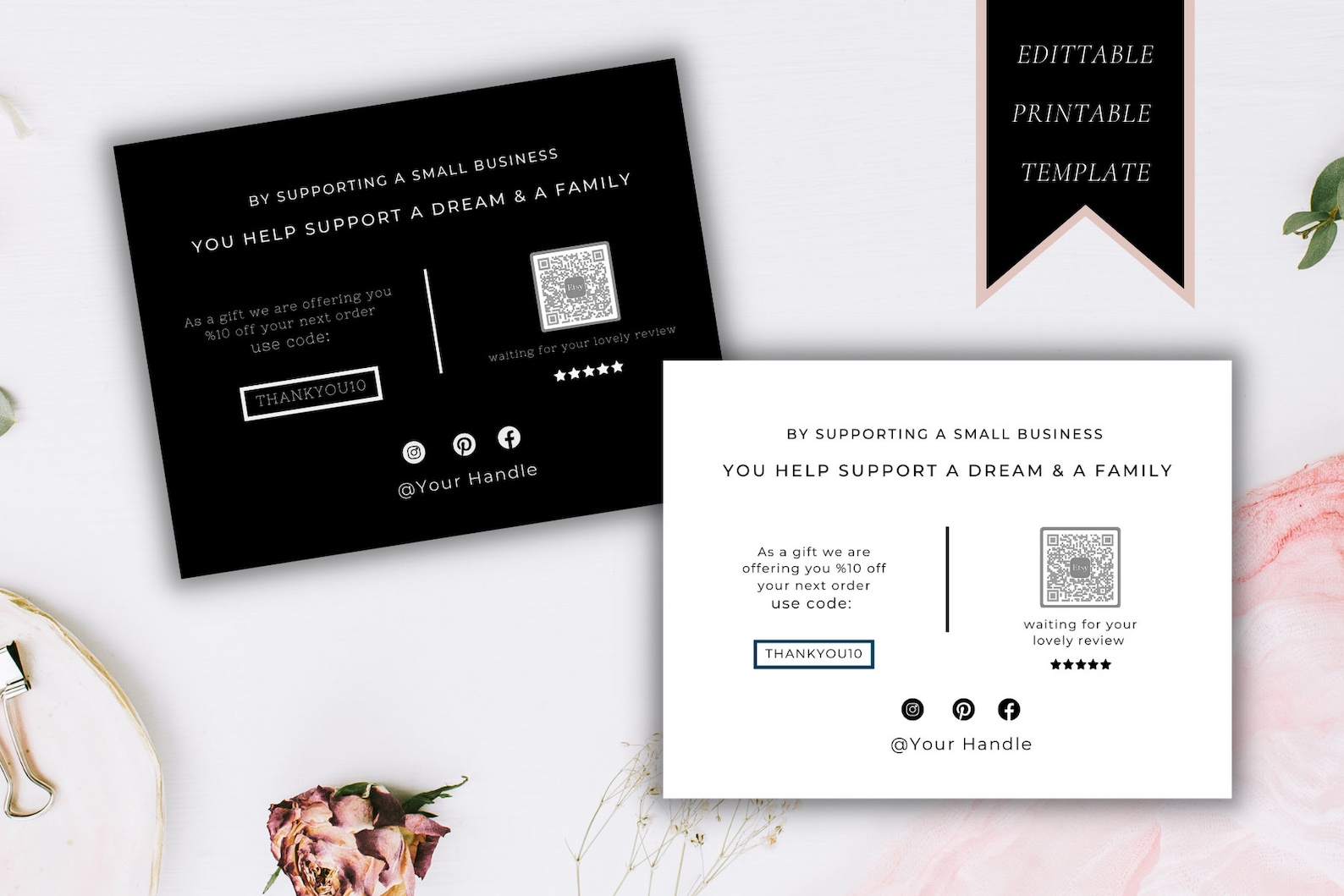 Qr Code Esty Review Card Small Business DIY Thank You Card Etsy