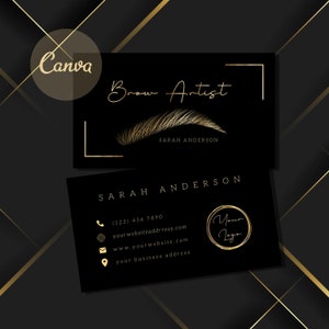 Modelo de cartão de visita de artista de sobrancelha, modelo de cartão de visita de sobrancelha com efeito de folha de ouro Lux, cartão de visita de sombreamento de microblading de laminação de sobrancelhas