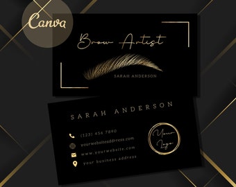 Brow Artist Business Card Template, Lux Gold Foil Effect Eyebrow Business Card Template, Brows Lamination Microblading Shading Business Card