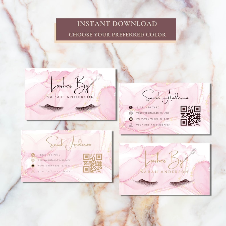 Eyelash Extensions Business Cards Design, Custom Lash Digital Card, Beauty Business Cards Qr Code, Personalize Feminine Lash Tech Refer Card image 7