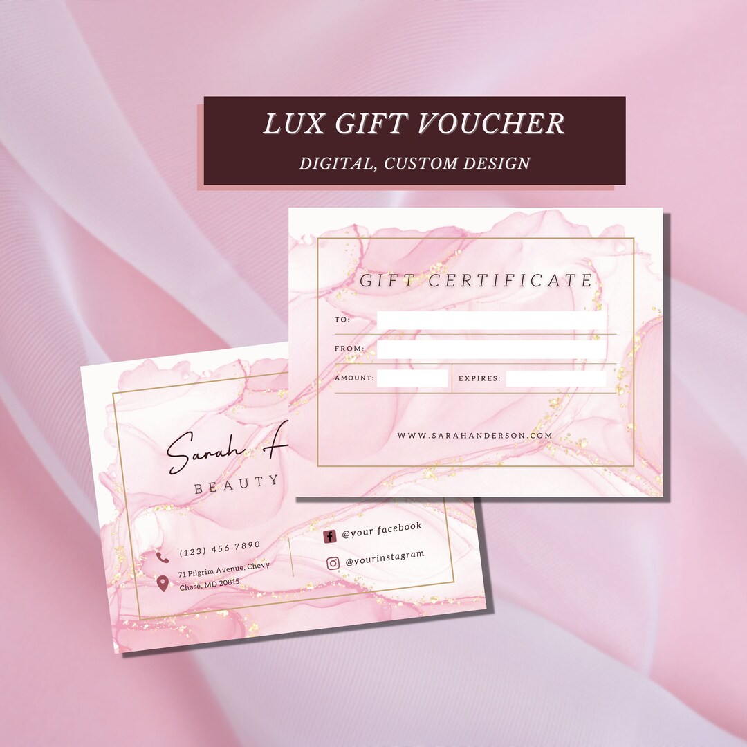 Custom Gift Certificate, Premium Business Gift Certificate, Lux Pink