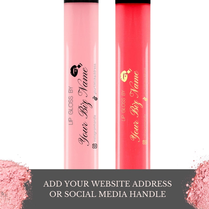 Custom Clear Lip Gloss Labels Template, 6 Rose Gold Black Lipgloss
