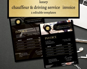 INVOICE Template, Chauffer & Driving Services Invoice, Custom Black Gold Business Invoice For Limousine Transportation Services, Limo Driver