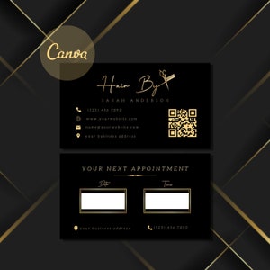 Friseur Visitenkarten mit Termin auf der Rückseite, Hairstylist VISITENKARTEN Vorlage, Haar Colorist, Flechten Terminkarten QR Code