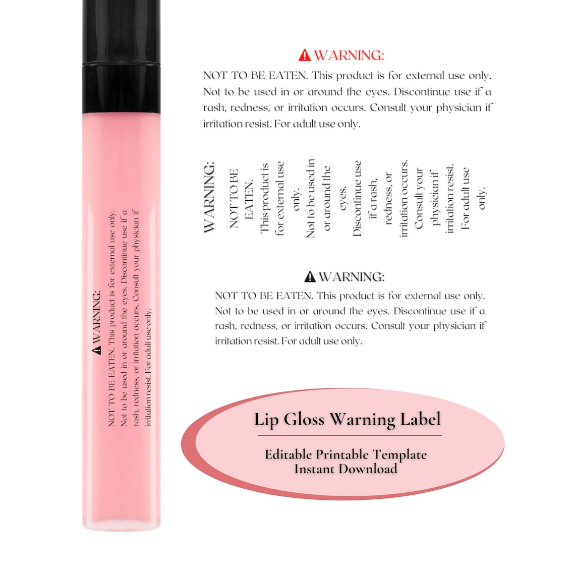 Custom Lip Gloss Label Template Printable Lipgloss Warning Etsy