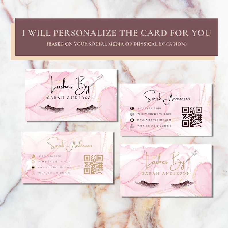 Eyelash Extensions Business Cards Design, Custom Lash Digital Card, Beauty Business Cards Qr Code, Personalize Feminine Lash Tech Refer Card image 2
