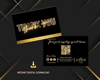 Small Business Thank You Card Template, Lux Black Gold Qr Code Thank You Card, Client Review Barcode Cards,For Beauty Business, Real Estate