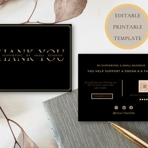 Black & Gold Thank You Card Template for Small Business, Etsy QR Code ...