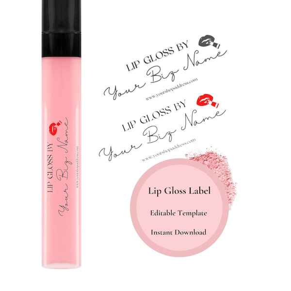 Lip Gloss Label Template, Transparent Labels For Tubes, Black Font Lip Labels, Editable Custom Text Sticker For Lipgloss, Cosmetic Label