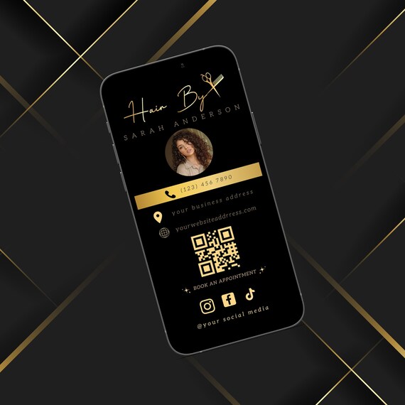 Digital Business Card With Photo, Hairstylist Barber Electronic Business Cards Template QR Code, DIY Clickable link QR Digital Business Card