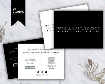 Minimalist Editable Thank You Card Template, Etsy QR Code Review, Small Business DIY Custom Printable Thank You Packaging Insert Note Canva