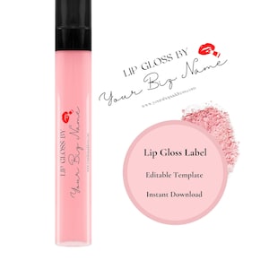 Lip Gloss Label Template, Editable DIY Cosmetic Label, Lip Gloss Packaging Label Custom Clear Stickers Png Svg Jpg For Beauty Makeup Product