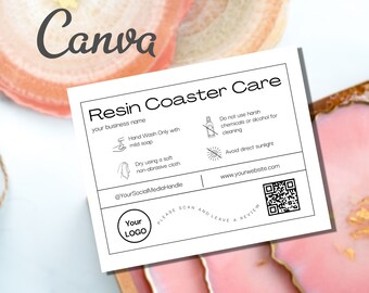 Custom Resin Care Card Template, Resin Coaster Care Instruction With QR Code, Modern Product Care Package Insert, Editable Instant Download