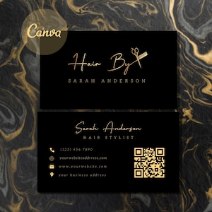 Custom Barber Business Card, Hairstylist Business Card Template, QR Code Hair Salon Business Card, Wig, Braider, Hairdresser, Hair Extension