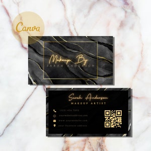 Marmor Beauty Business Canva Template Karte, Makeup Artist, Nail, Lash Tech, Hautpflege, Beauty Salon, Kosmetikerin, Haar Visitenkarte, QR Code
