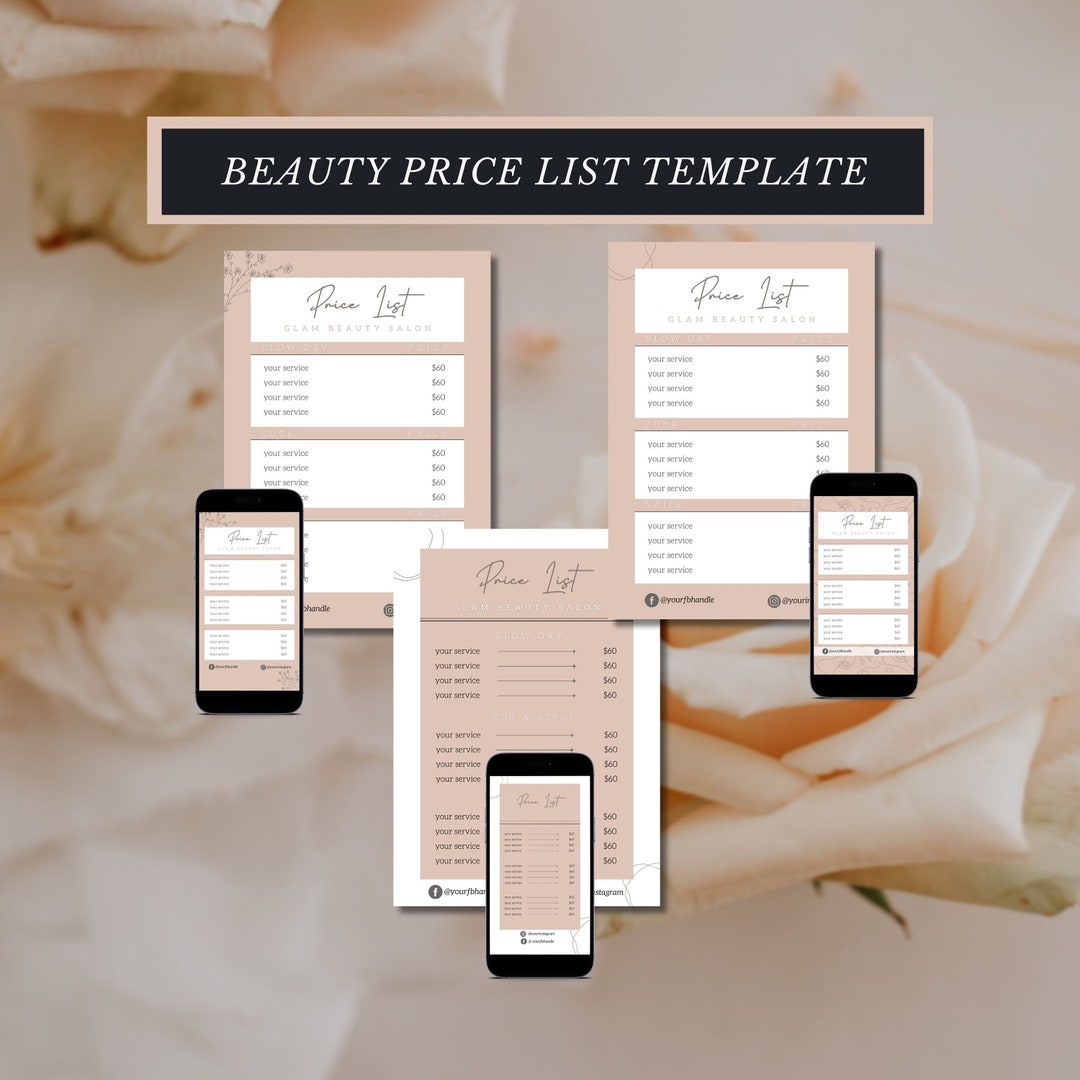 Beauty Price List Template, Custom Pricelist Template Instagram