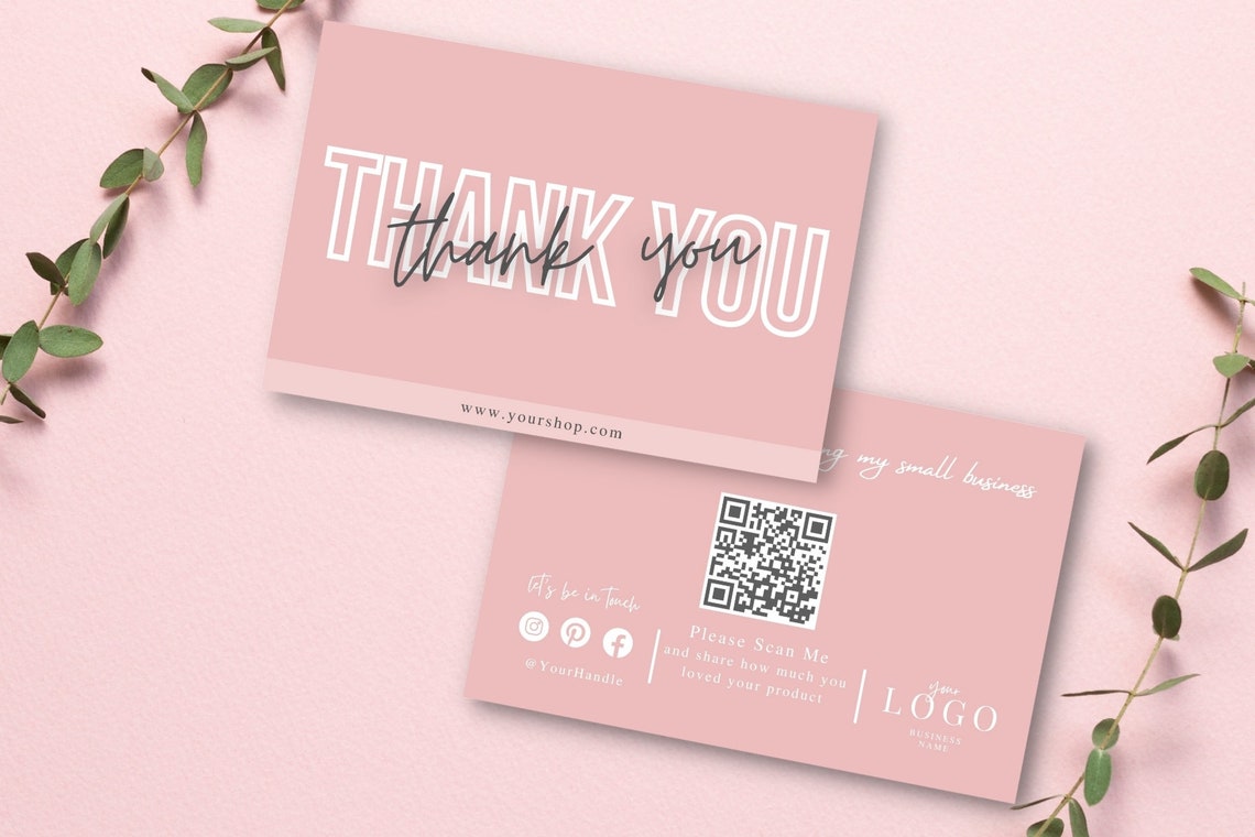 Qr Code Small Business Thank You Card Template Instant Etsy