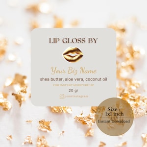Lux Lip Gloss Label Template, Gold Foil Effect Lip Gloss Sticker For Lip Balm Tube, Editable Makeup Cosmetic Label Clear Transparent Sticker