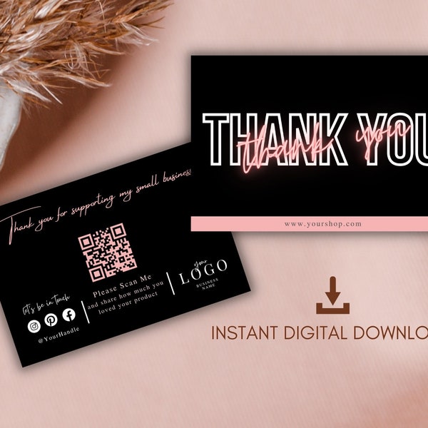 QR Code Template Thank You Card Scan, DIY Client Review Template, QR Code Business Card, Barcode Cards, Business Cards Template With Qr Code