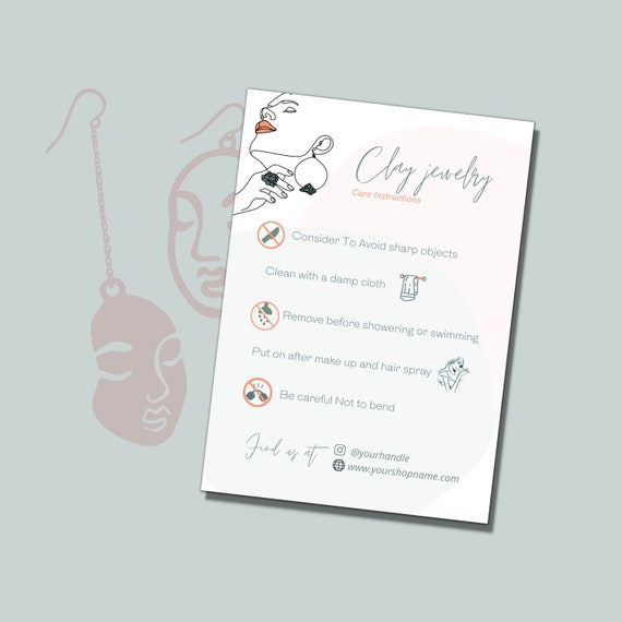 Jewelry Cleaning and Care Cards | Package of 50 | Bling Earrning Design |  Jewelry Bling Queen Care Instructions